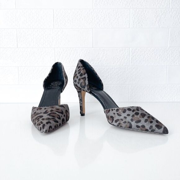 Vince Camuto Shoes - Vince Camuto Womens Leopard Raccia D Orsay Pumps High Heels Gray Brown 7M